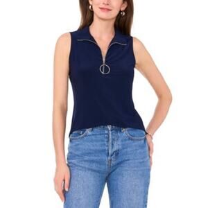 Sam and Jess Women's Sleeveless O-Zip Top in Navy Blue